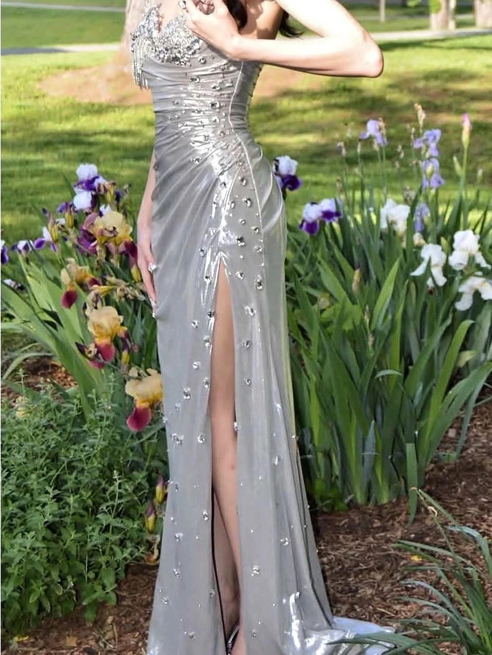 Embellished Strapless Silver Maxi Gown Like New